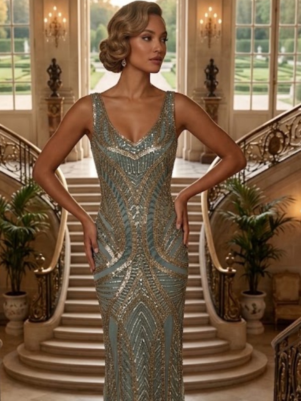 Aidan Mattox fully sequins and beaded sleeveless midi dress - Picture 1 of 10